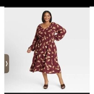 Ava & Viv Burgundy Floral Long Sleeve Dress